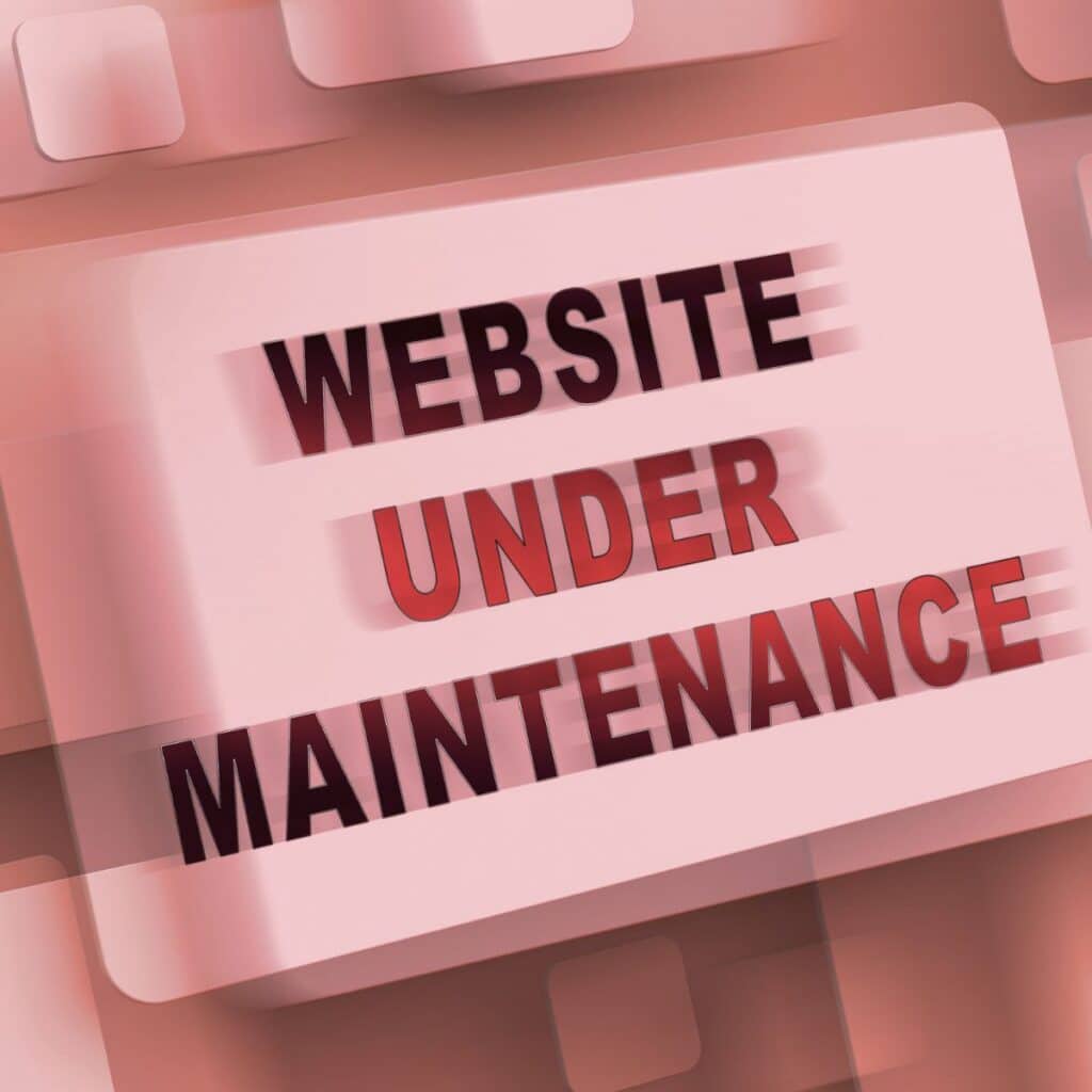 small business Website redesign under maintenance notification displayed.